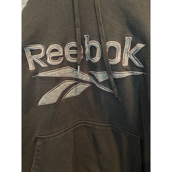 Reebok Hoodie Sweatshirt XL Cotton Blend Pullover, Black and Gray, Drawstring - Picture 2 of 2